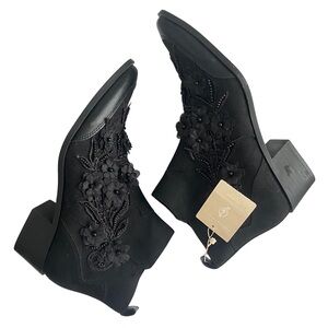 NTW STRADIVARIUS Black Floral Pointed Toe Ankle Boots Size US 7.5